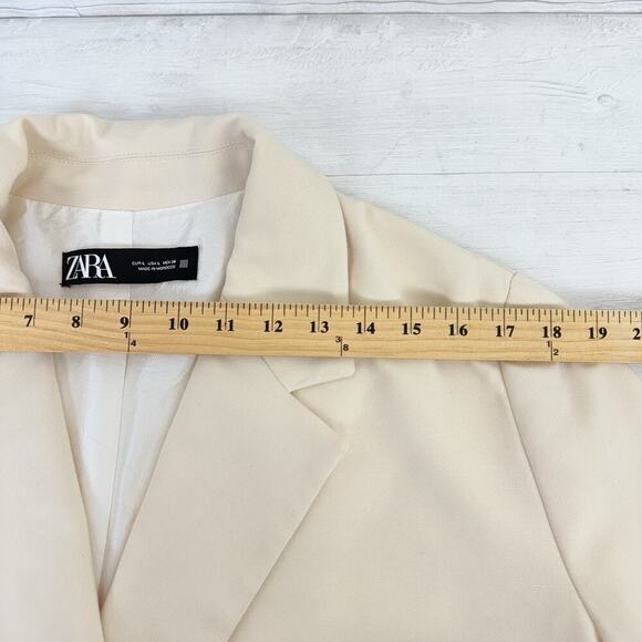 Zara Womens Oversized Double Breasted Blazer Size Large Ecru Academia Preppy - Picture 9 of 16